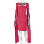 Fashionable Womens Bodycon Dress Slim Fit Long Sleeve Solid Color Trendy for Parties and Events