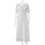 Womens Vintage Polka Dot Midi Dress Elegant Fit and Flare Puff Sleeve Summer Casual Wear