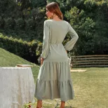 Casual Loose Fit Long Sleeve Ruffle Hem Dress Waist Defined Elegant Style Spring Summer Collecti