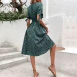 Summer Leopard Print Dress Slim Fit Short Sleeve Casual Style Perfect for Parties or Everyday We