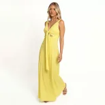 Womens Backless Maxi Dress Deep V Neck Adjustable Straps Beach Vacation Style Perfect for Birthd