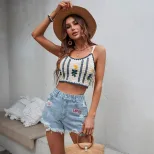 High Waisted Distressed Denim Shorts Embroidered Casual Frayed Hem Summer Fashion for Women Read