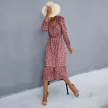 Floral Print Long Sleeve Dress Square Neck Spring Fashion Womens Apparel Wholesale Available