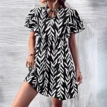 V Neck Floral Print High Waisted Dress Elegant Design Comfortable Fabric Perfect for Summer Even