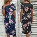 Summer Floral T Shirt Dress Casual Style Black Color Comfortable Fabric Perfect for Everyday Wea