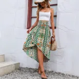 Vintage Floral Asymmetrical Midi Skirt Lightweight Flowing Design Perfect for Spring Summer Occa