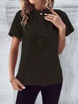Summer Womens Short Sleeve Top Fashionable and Versatile with Bow Detail Casual Wear Wholesale A