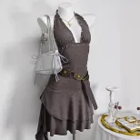 Summer Sleeveless Halter Dress Beaded Detail Sexy Style Perfect for Parties and Events Ready to
