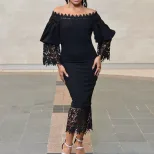 Lace Trimmed Off Shoulder Bodycon Dress Elegant Design Perfect Fit Spring Summer Style Ideal for
