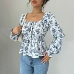 Floral Print Puff Sleeve T Shirt Fresh and Sweet Design Spring Summer Casual Wear Wholesale Avai