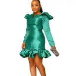 Plus Size Womens Dress Ruffle Hem Bodycon Fit African Print Autumn Winter Fashion Wholesale Avai