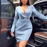Vintage Denim Dress Slim Fit Long Sleeve Waist Cinching Design Perfect for Casual Outings Wholes