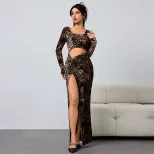 Leopard Print Maxi Dress Sexy Y2K Style Hollow Out Design Spring Summer Fashion Wholesale Availa