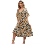 Floral Print V Neck Dress Casual Slim Fit Waist Defining Perfect for Spring Summer Outings Whole