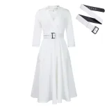 Plus Size Womens Dress Autumn Collection Stylish Lapel Design Solid Color Flared Skirt Wholesale