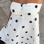 Chic Strapless Dress Elegant Loose Fit Polka Dot Print Stylish Neck Scarf Perfect for Parties an