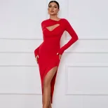 Womens Bodycon Maxi Dress Slim Fit Sexy Split Long Sleeve Perfect for Parties or Evening Events