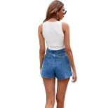 High Waisted Loose Fit Denim Shorts Casual Style Summer Fashion Womens Apparel Wholesale Availab