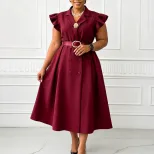 Elegant Double Breasted African Print Dress Mid Length Suit Collar Summer Style Wholesale Availa