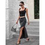 High Waisted Split Denim Skirt Fashionable Womens Apparel Trendy Casual Wear for Spring Summer W