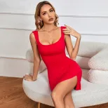 Summer Knitted Sleeveless Dress Sexy Bodycon Backless Short Skirt Casual Party Wear Wholesale Av