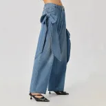 Wide Leg Denim Pants with Bow Detail Street Style Casual Wear Available for Wholesale custom pac