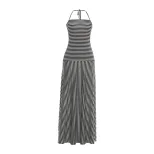 Womens Summer Dress French Style Striped Halter Neck Long Dress Sexy Backless Design