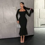 Elegant Square Neck High Waist Bodycon Dress Chic Design Spring Summer Style Wholesale Availabil