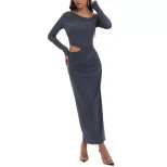 Bodycon Midi Dress Slim Fit Sexy Hollow Out Side Slit Autumn Winter Party Wear Wholesale Availab