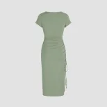 Knit Bodycon Dress Elegant V Neck Side Slit Slim Fit Ribbed Fabric Perfect for Parties and Event