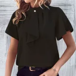 Summer Womens Short Sleeve Top Fashionable and Versatile with Bow Detail Casual Wear Wholesale A