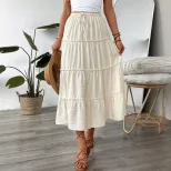 Layered Solid Color Summer Maxi Skirt Casual Style Minimalist Design Adjustable Tie Wholesale Av