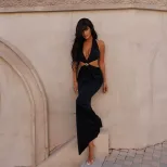 Sleeveless Deep V Neck Hollow Out Bodycon Dress Elegant Evening Gown for Women Perfect for Parti