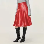 Vintage Inspired PU Midi Skirt Casual Flared Design Comfortable Fit Perfect for Everyday Wear Wh