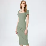 Knit Bodycon Dress Elegant V Neck Side Slit Slim Fit Ribbed Fabric Perfect for Parties and Event