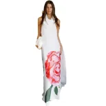 Fashion Floral Print Sleeveless Maxi Dress Sexy Off Shoulder Design Elegant Draped Neckline Perf