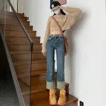 复古毛边烟管牛仔裤女2023春秋季高腰百搭直筒设计感小众九分裤子