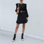 Floral Ruffle Loose Dress Elegant Autumn Style Vintage Inspired Comfortable Fit Wholesale Availa