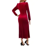 Elegant Velvet Bodycon Dress Deep V Neck Waist Cinching Side Slit Perfect for Parties and Specia