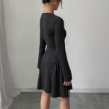 Elegant U Neck Long Sleeve Bodycon Dress Spring Summer Collection Perfect for Parties and Events