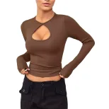 Womens Long Sleeve T Shirt Slim Fit Solid Color Casual Style Spring Summer Essential for Work or