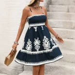 Floral Print Maxi Dress Vintage Bohemian Style Sleeveless Lightweight Fabric Summer Vacation Wea