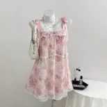 C2现货-75037#亚马逊欧美夏季甜美露背蕾丝绑带女装吊带连衣裙