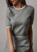 Color Block Knit Top and Mini Skirt Set Womens Spring Fall Fashion Chic Style for Casual Outings