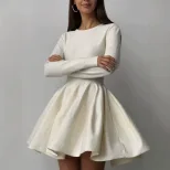 Knit Dress Round Neck Waist Defined Pleated Design Casual Chic for Everyday Wear Wholesale Avail