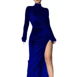 French Style Half High Neck Dress Elegant Split Design Mid Length Spring Summer Fashion Wholesal