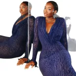Blue Leopard Print Sheer Mesh Dress Deep V Neck Fashionable Design Sexy Silhouette Perfect for P