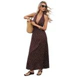 Vintage Polka Dot Maxi Dress Halter Neck V Neck Sleeveless Retro Style Perfect for Summer Vacati