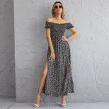 Elegant Off Shoulder Maxi Dress Floral Print Elastic Waist Flared Skirt Fashionable for Parties