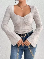 Elegant Womens T Shirt Square Neck Flared Sleeves Slim Fit Spring Summer Casual Wear Wholesale A